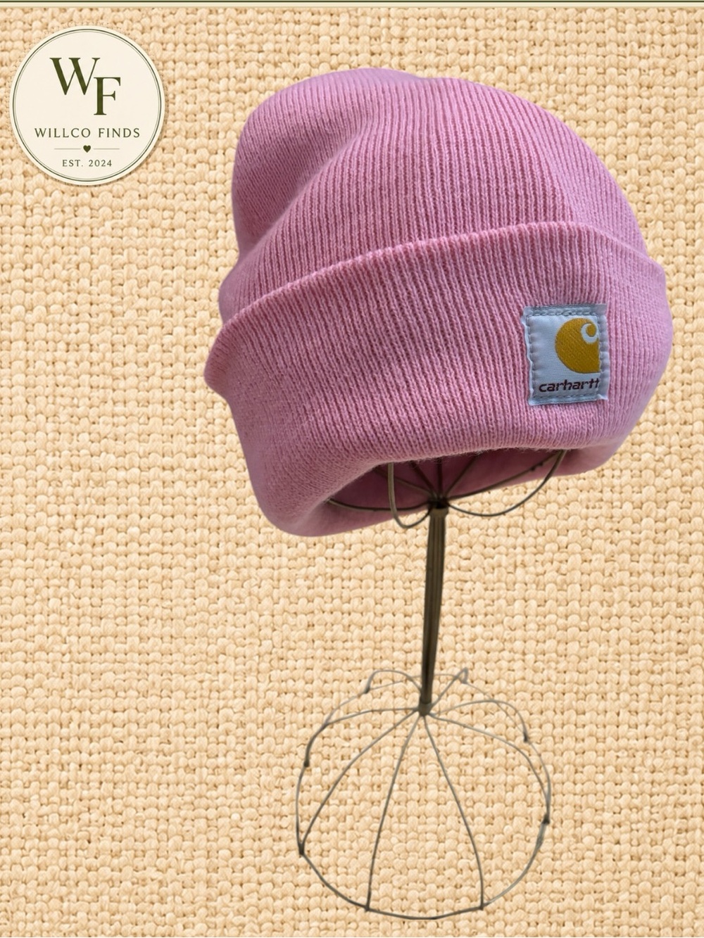 Carhartt Pink Cuffed Knit Beanie Watch Hat Logo Patch Unisex Winter Cap